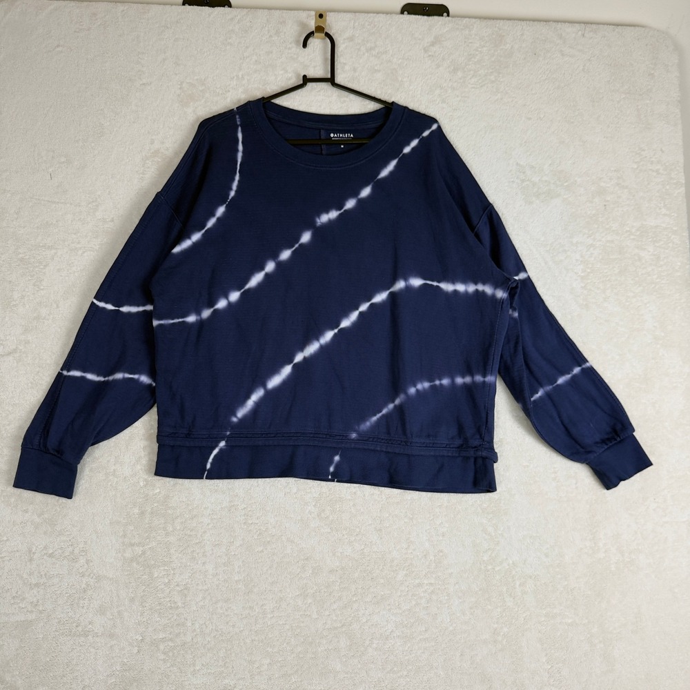 Athleta Sundown Navy Blue Tie Dye Long Sleeve Sweatshirt Pullover Women's M